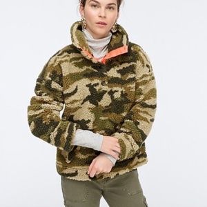 J.Crew Snap Collar Sherpa Fleece Camo Pullover Sz Med